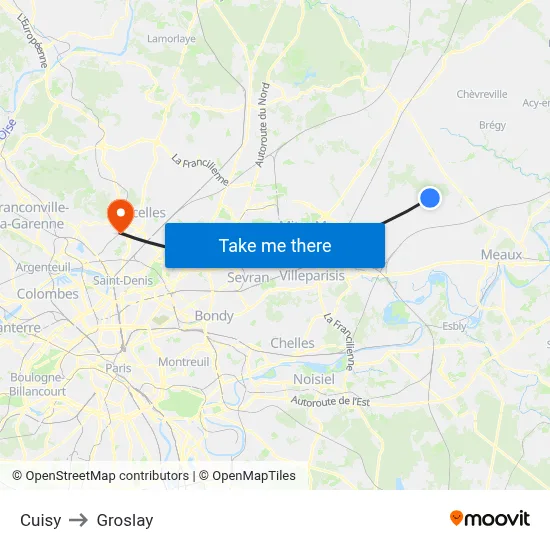 Cuisy to Groslay map