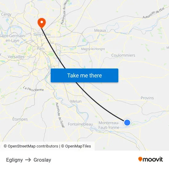 Egligny to Groslay map