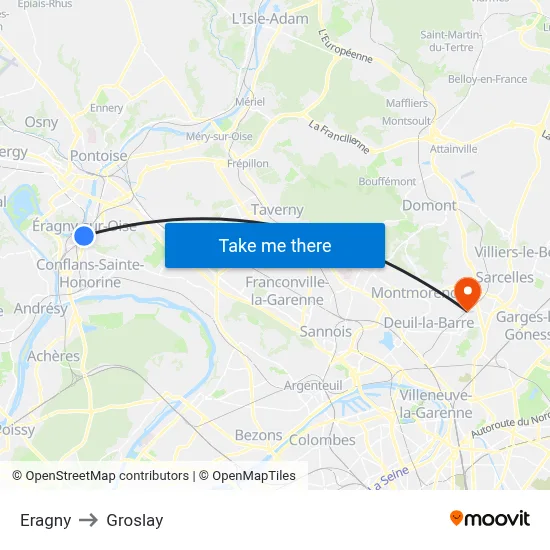 Eragny to Groslay map