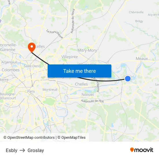 Esbly to Groslay map