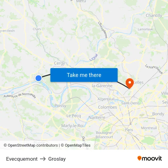 Evecquemont to Groslay map