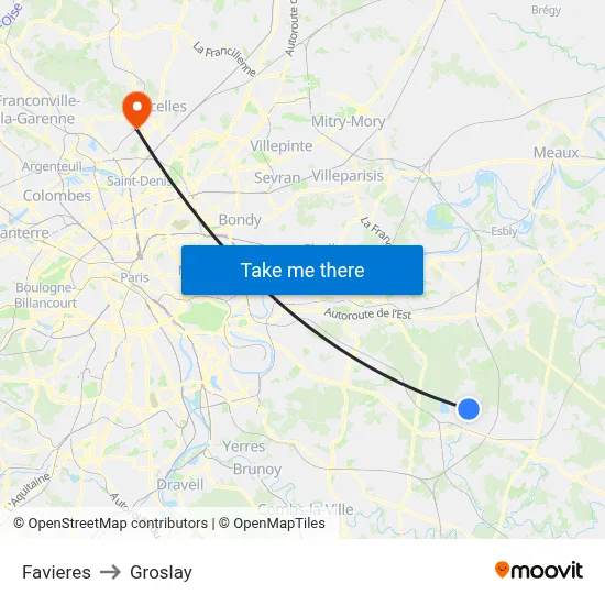 Favieres to Groslay map