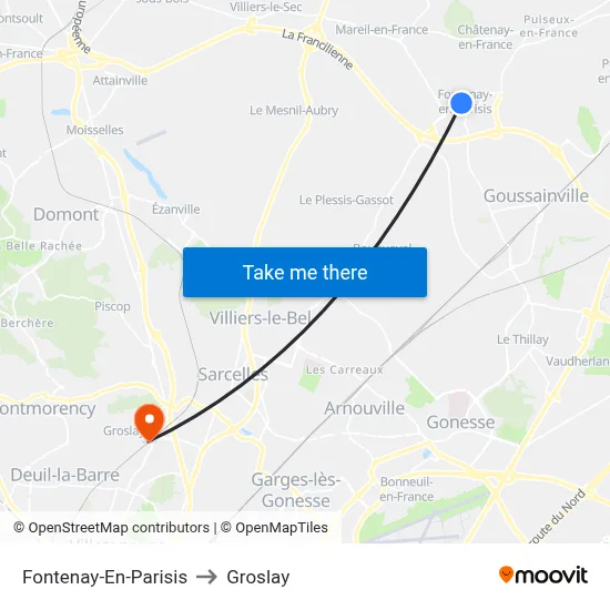 Fontenay-En-Parisis to Groslay map