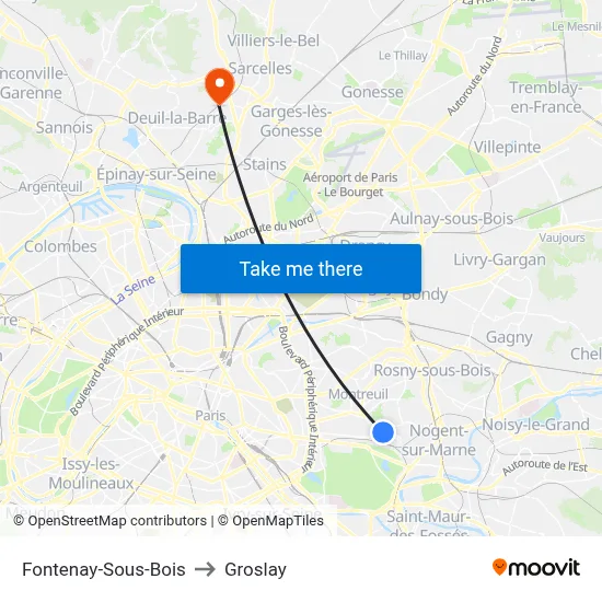 Fontenay-Sous-Bois to Groslay map
