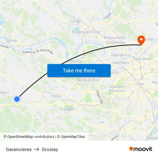 Garancieres to Groslay map