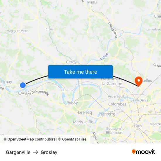 Gargenville to Groslay map