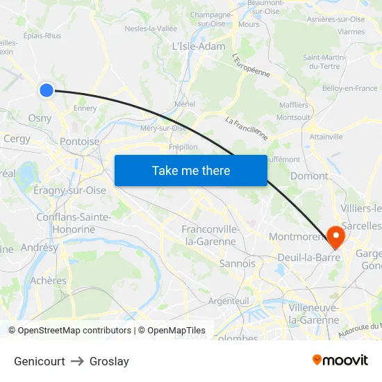 Genicourt to Groslay map