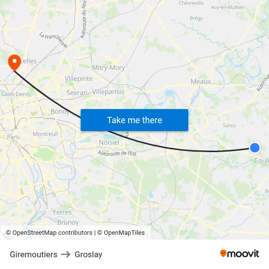 Giremoutiers to Groslay map