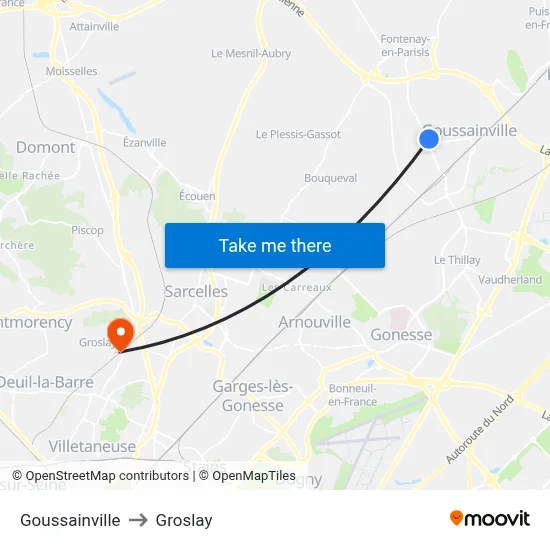 Goussainville to Groslay map