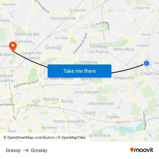 Gressy to Groslay map