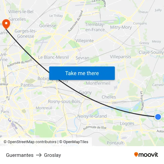 Guermantes to Groslay map