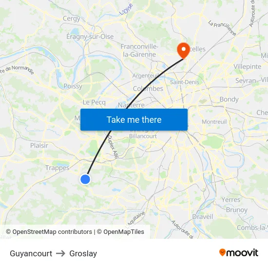 Guyancourt to Groslay map