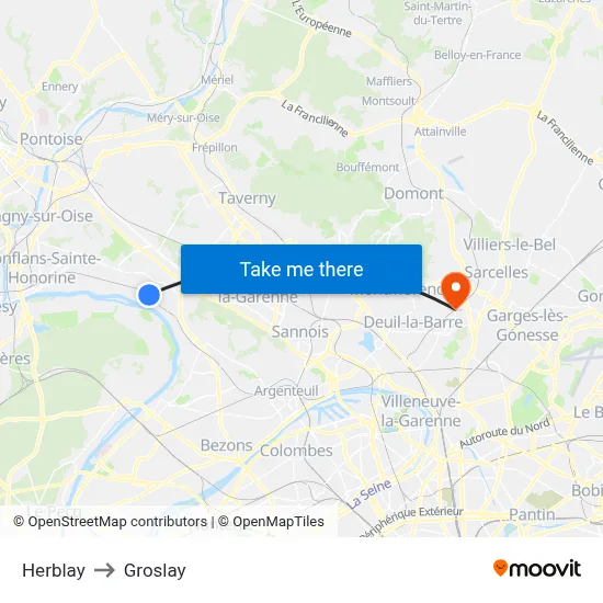Herblay to Groslay map
