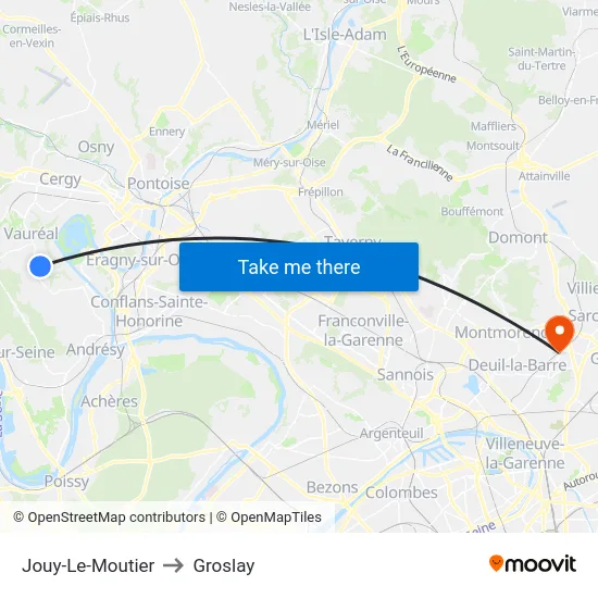 Jouy-Le-Moutier to Groslay map