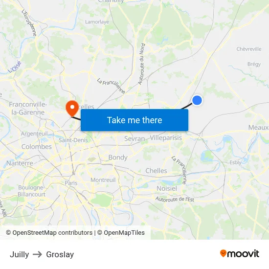 Juilly to Groslay map