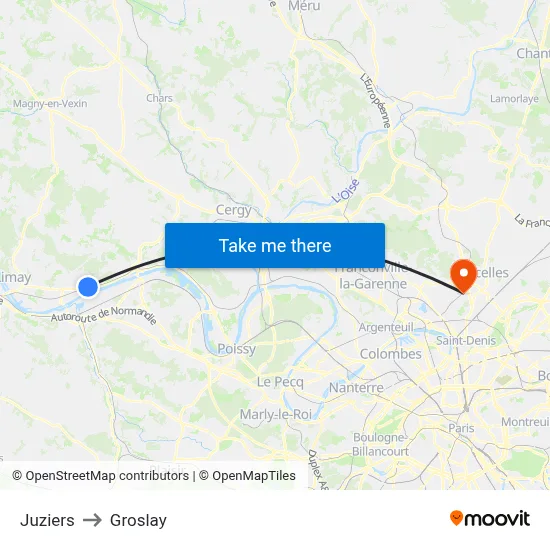 Juziers to Groslay map