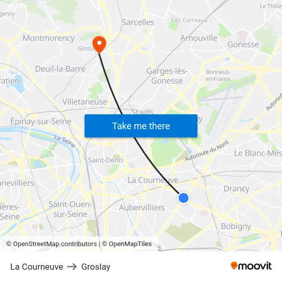 La Courneuve to Groslay map