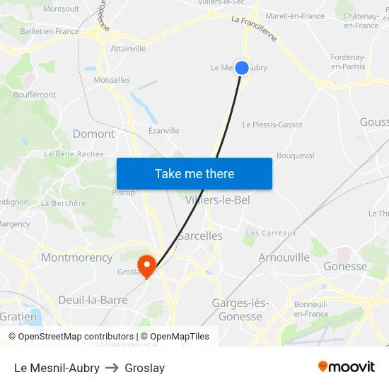 Le Mesnil-Aubry to Groslay map