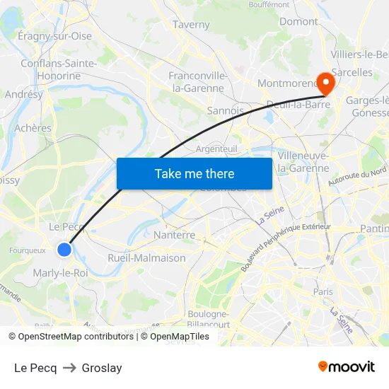 Le Pecq to Groslay map
