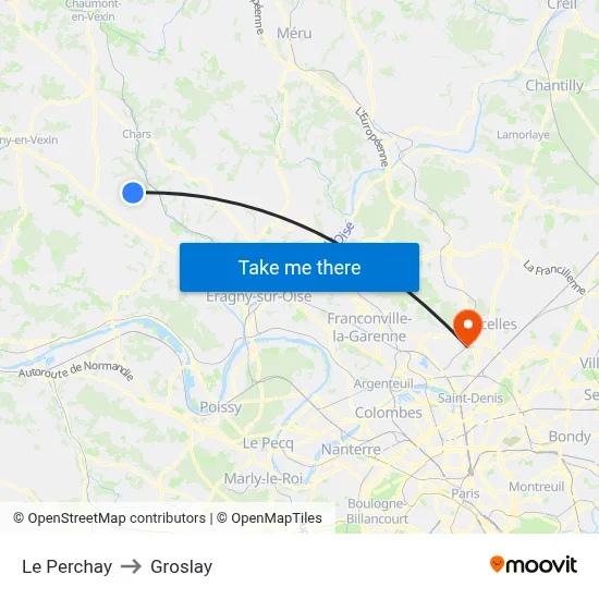 Le Perchay to Groslay map