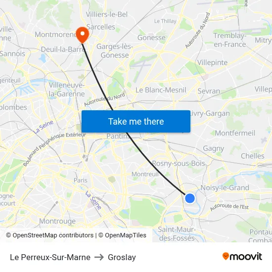 Le Perreux-Sur-Marne to Groslay map