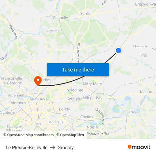 Le Plessis-Belleville to Groslay map