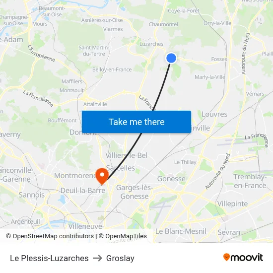 Le Plessis-Luzarches to Groslay map