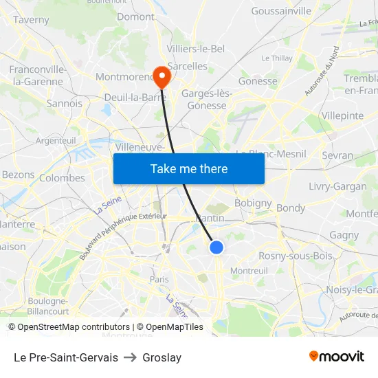 Le Pre-Saint-Gervais to Groslay map