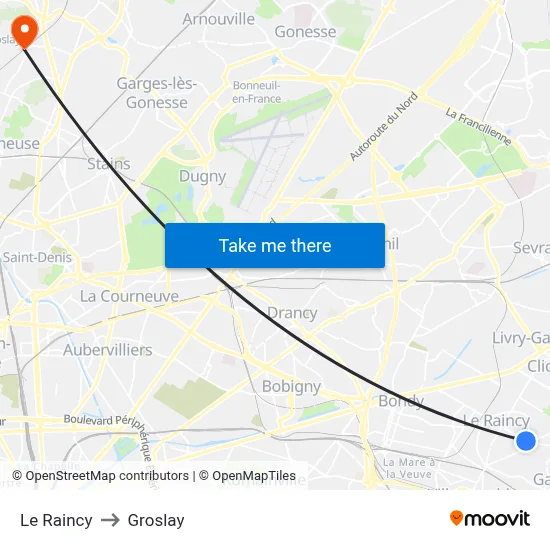 Le Raincy to Groslay map