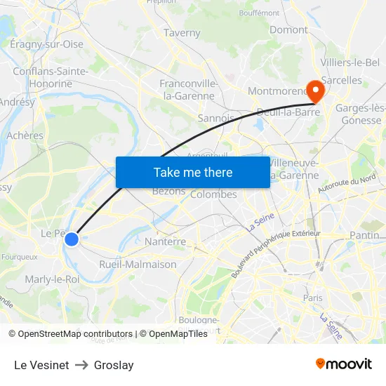 Le Vesinet to Groslay map