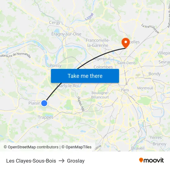 Les Clayes-Sous-Bois to Groslay map
