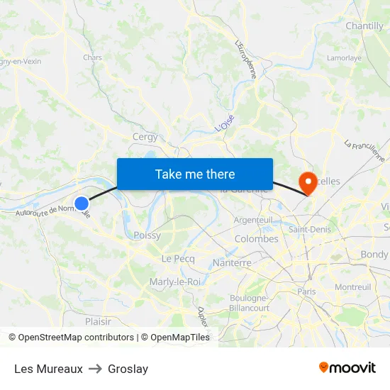 Les Mureaux to Groslay map