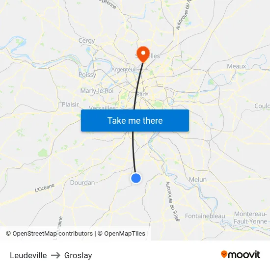 Leudeville to Groslay map