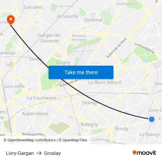 Livry-Gargan to Groslay map