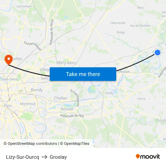 Lizy-Sur-Ourcq to Groslay map