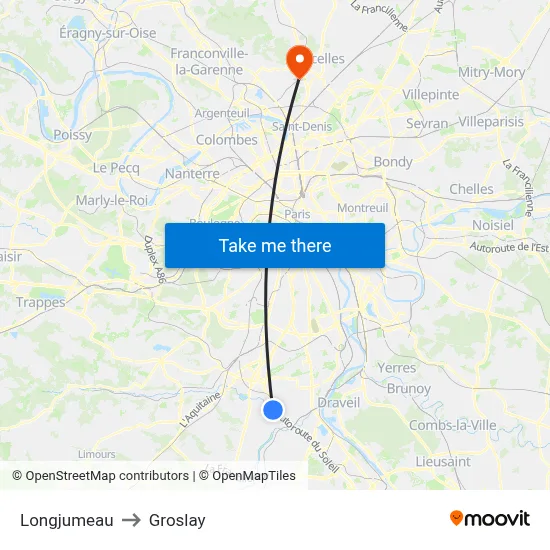 Longjumeau to Groslay map