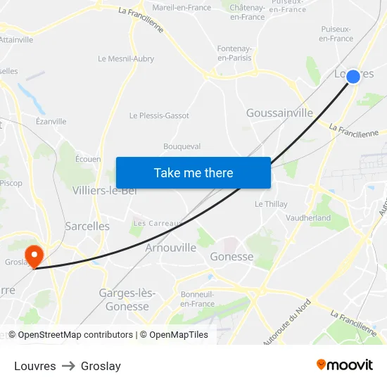 Louvres to Groslay map