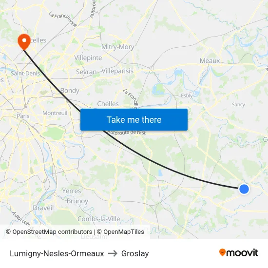 Lumigny-Nesles-Ormeaux to Groslay map