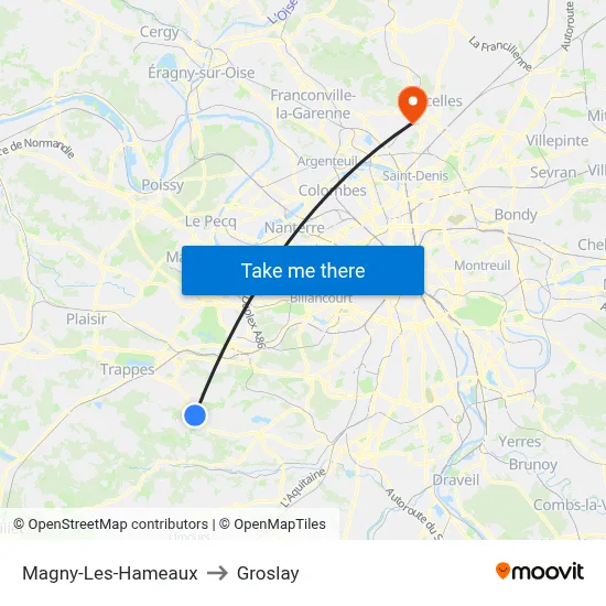 Magny-Les-Hameaux to Groslay map