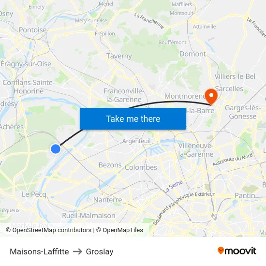 Maisons-Laffitte to Groslay map