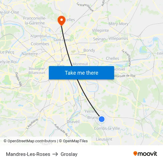 Mandres-Les-Roses to Groslay map