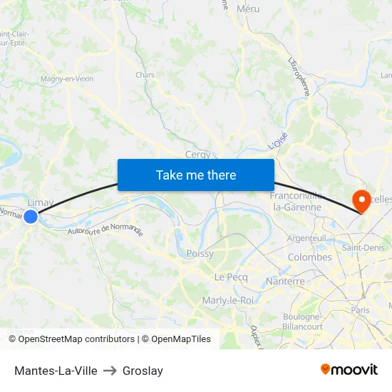 Mantes-La-Ville to Groslay map