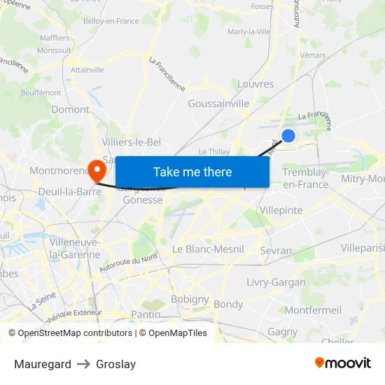 Mauregard to Groslay map