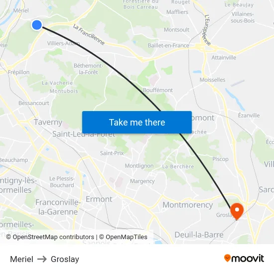 Meriel to Groslay map