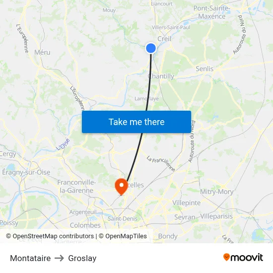 Montataire to Groslay map