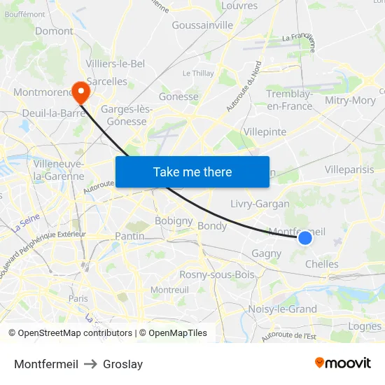 Montfermeil to Groslay map