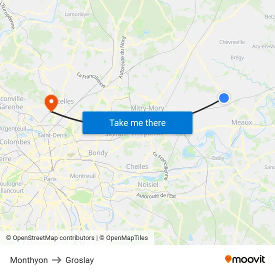 Monthyon to Groslay map
