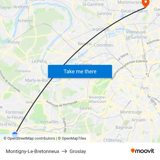 Montigny-Le-Bretonneux to Groslay map