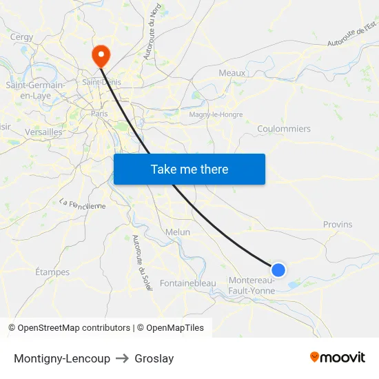 Montigny-Lencoup to Groslay map