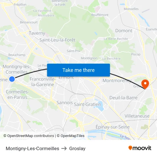 Montigny-Les-Cormeilles to Groslay map